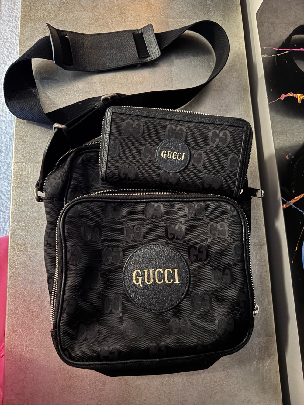 Gucci Black GG Canvas Messenger Bag with Matching Wallet